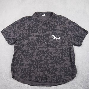 No Fear x H&M Collab Shirt Men's Medium Button Up Short Sleeve Gray Black‎ EUC!